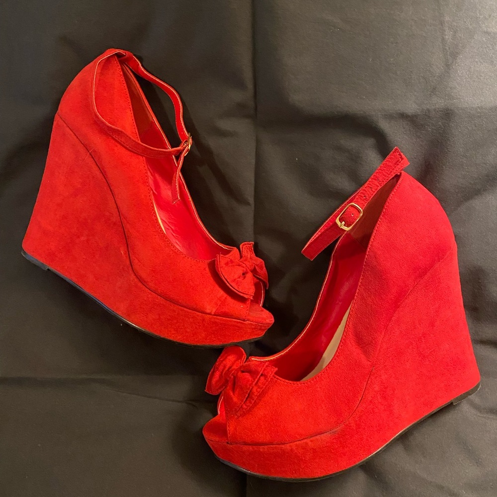 Torrid Red Open-Toe Wedges | 10W